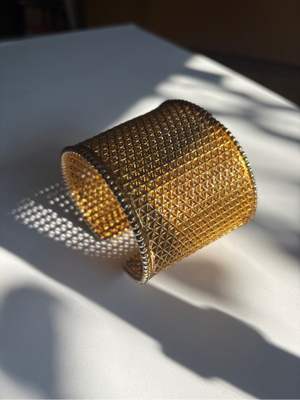 Textured Gold Wide Mesh Cuff Bracelet for Women